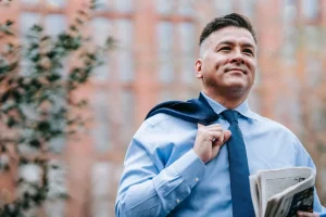 Man Wearing Blue Necktie